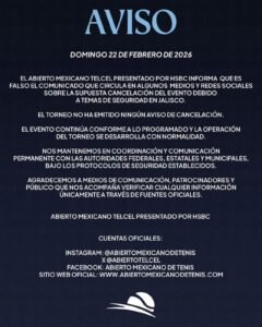 Organizadores niegan cancelación del Abierto Mexicano Telcel