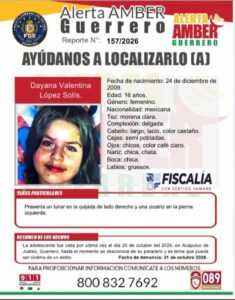Activan Alerta Amber por desaparición de adolescente en Acapulco